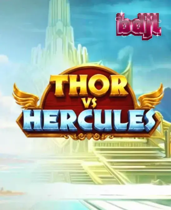 Thor vs Hercules স্লট গেমের একটি দৃশ্য যেখানে থর এবং হারকিউলিস মুখোমুখি দাঁড়িয়ে আছে।