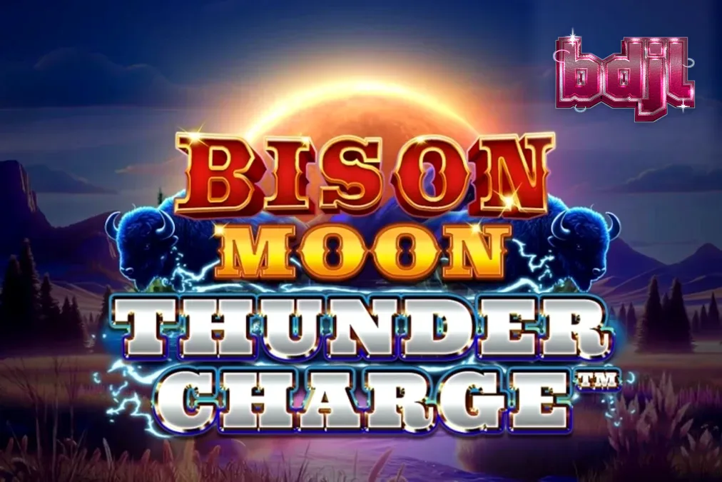 Bison Moon: Thunder Charge স্লট গেমের একটি দৃশ্য যেখানে বজ্রপাতের মাঝে বাইসন দেখা যাচ্ছে